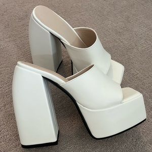 White Platform Chunky Heeled Mule Sandals